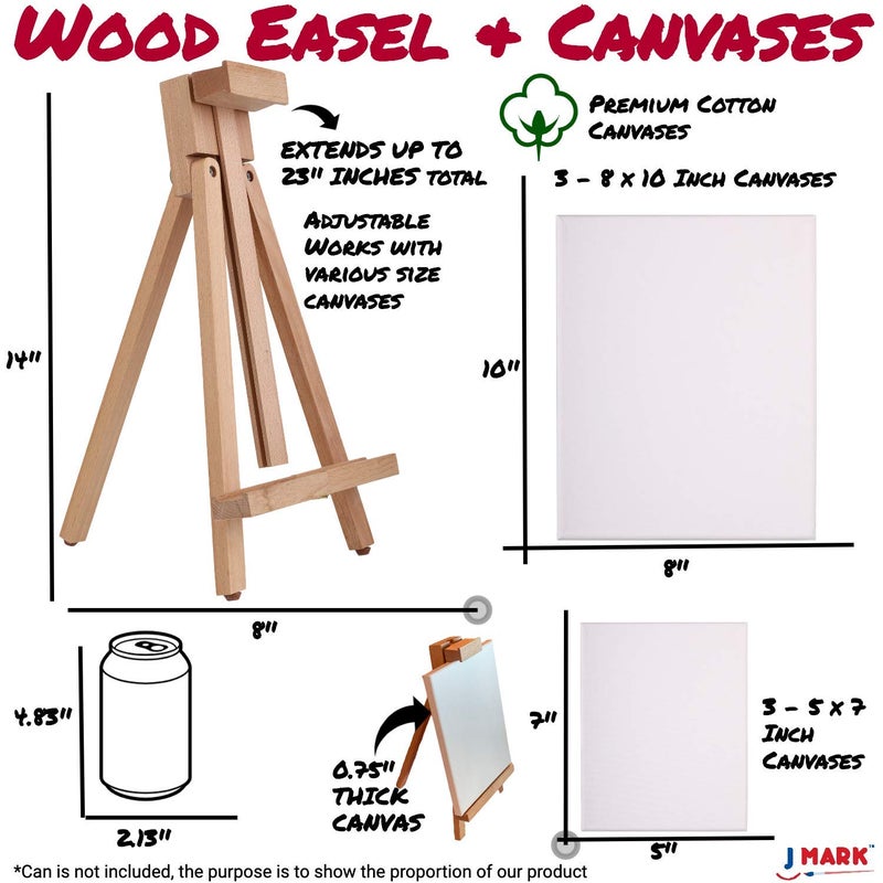 J MARK 48pc Deluxe Painting Kits for Adults - Includes Adjustable Wood Easel, Thick Canvases, Acrylic Paints, Brushes Set,Wooden and Plastic Palettes, 2 Painting Knives, 3 Sponges, Color Mixing Wheel - Image 3